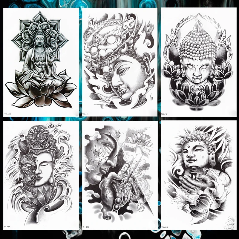 Kindness Wisdom Buddha Sakyamuni Waterproof Temporary Tattoo Sticker Holy Faith Tower Flash Arm Tattoos Body Art Fake Tatoo