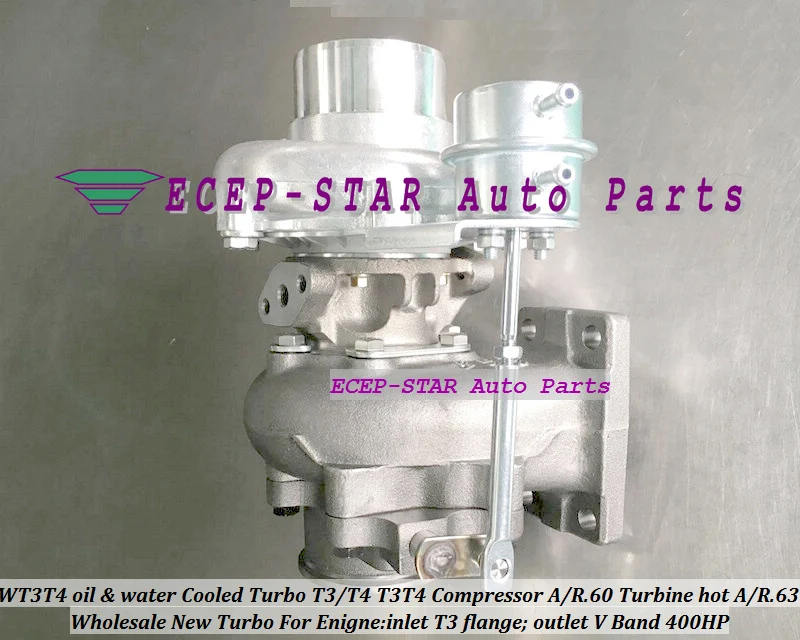 WT3T4 Water Cooled Turbo T3/T4 T3T4 Internal Wastegate;Compressor A/R .60 Turbine hot A/R.63 inlet T3 flange;outlet V Band 400HP