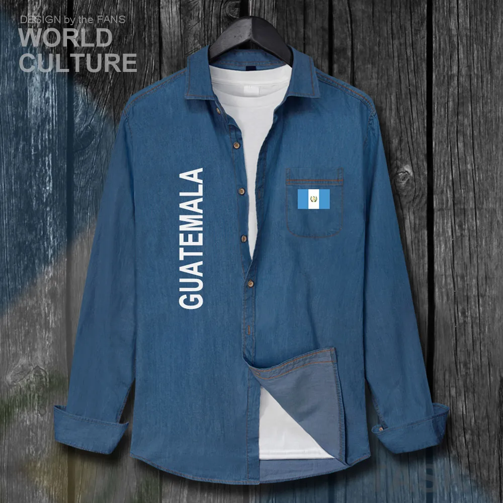 Republic of Guatemala Guatemalan GTM GT Men Flag Clothes Autumn Turn-down Fashion Collar Jeans Shirt Long Sleeve Cowboy Coat new