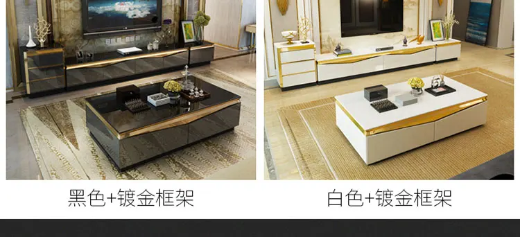 TV Stand modern Living Room TV monitor stand mueble stalinite gold stainless steel cabinet mesa+tv table+Coffee centro Table