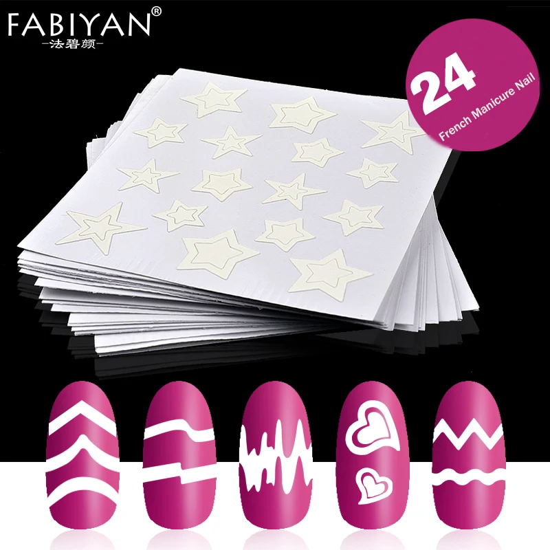 24 Style Nail Art Sticker Stencil Tips Guide Form Fringe French Swirls Design Wave Line Adhesive Decals Polish Gel Manicure Tool