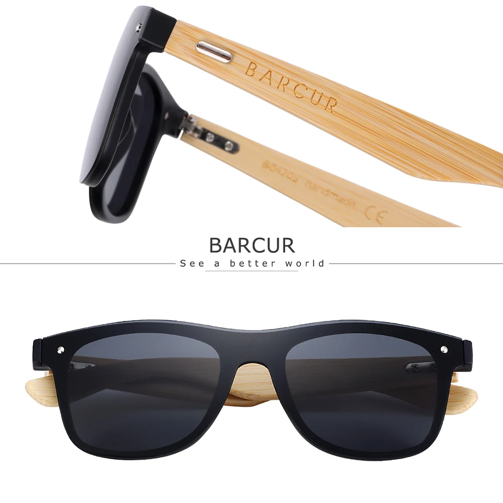 BARCUR Natural Oversize Real Bamboo Sunglasses for Men Women Sun glasses 100% UV400 Oculos de sol masculino feminino
