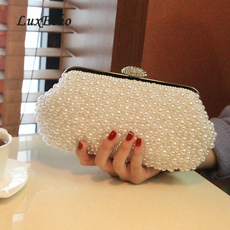 white/ivory/ pearl bags fashion women Day Clutches evening bag bride clutch beading handbag banquet bag pearl purse with chain