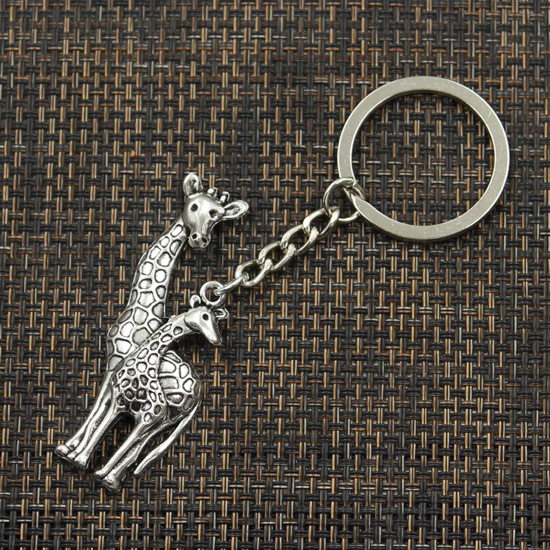 Fashion 30mm Key Ring Metal Key Chain Keychain Jewelry Antique Silver Color Plated Giraffe Deer 54x22mm Pendant