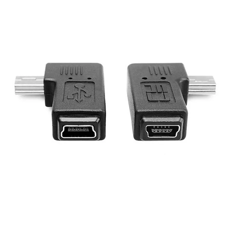 2PCS Universal short Right + Left 90 Degree Cable Mini B male to USB Mini B Female extention Data Adapter for Camera GPS MP3 ect