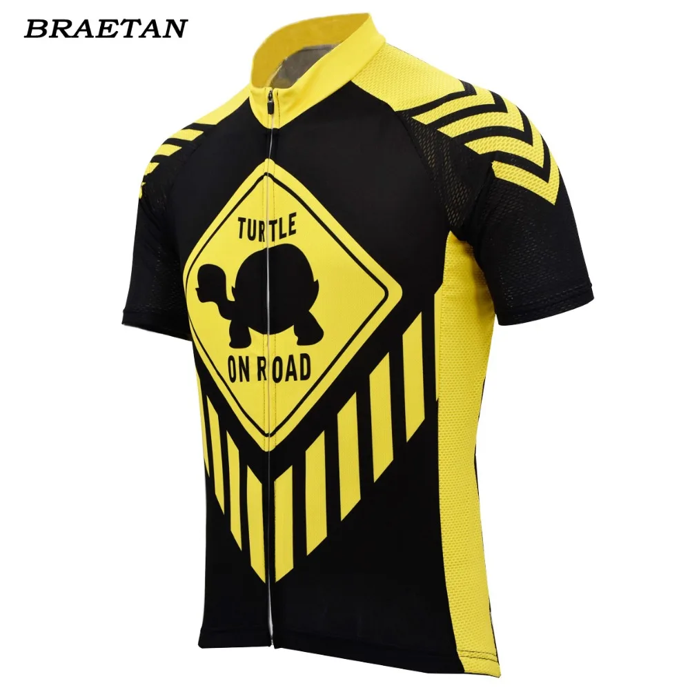 Men Cycling Jersey Turtle On Road Cycling Black Yellow Bicycle Clothing Bike Wear Short Sleeve Braetan