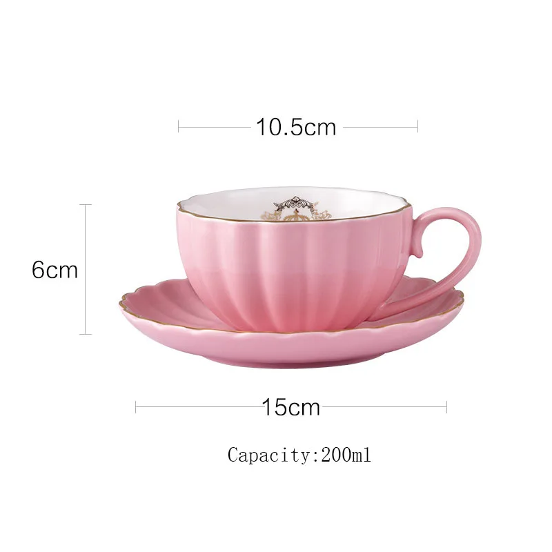 Brief British Bone China Pumpkin Stripe Drinkware Ceramic Coffee Cup Mug with Milk Teapot Saucer Spoon Gold Plated Shelf Kit Set