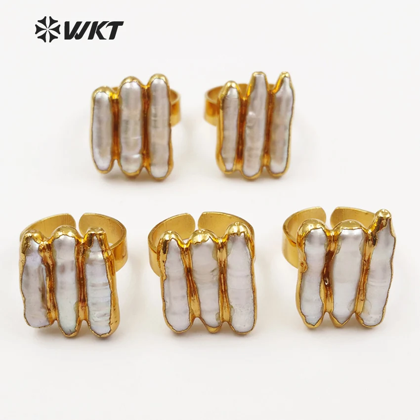 

WT-R305 WKT оптовая продажа кольца с натуральным пресноводным жемчугом в форме палочки с позолоченным покрытием женский подарок на вечеринку уникальный дизайн