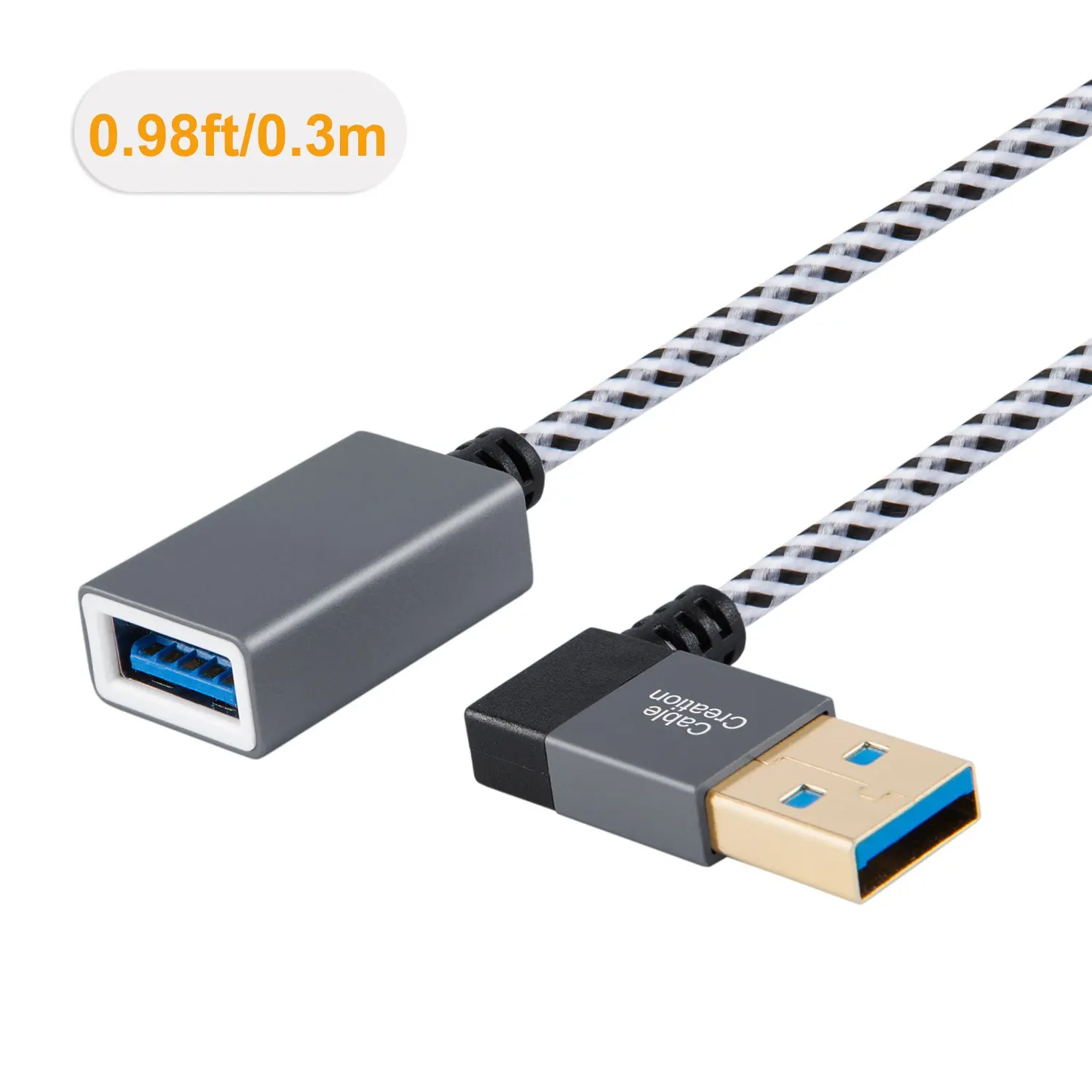 JORINDO-Cable de extensión USB 3,0, Cable extensor de ángulo recto USB 3,0 macho a hembra, Compatible con unidades de pulgar, aluminio oro rosa