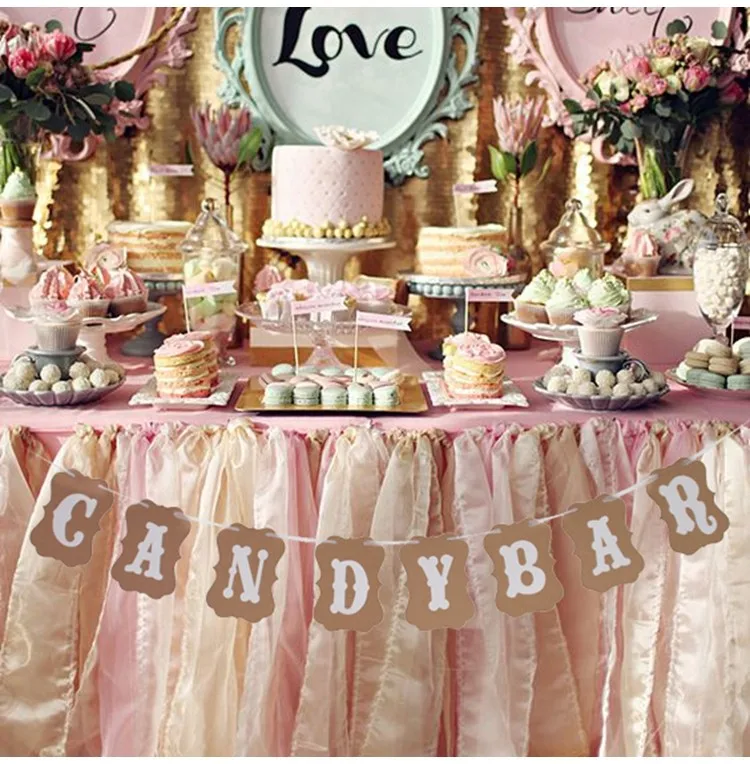 FUDANL Wedding Decoration Candy Bar Banner Bunting Hessian Burlap Pennant Just Married Mr Mrs Birthday Event Party Supplies