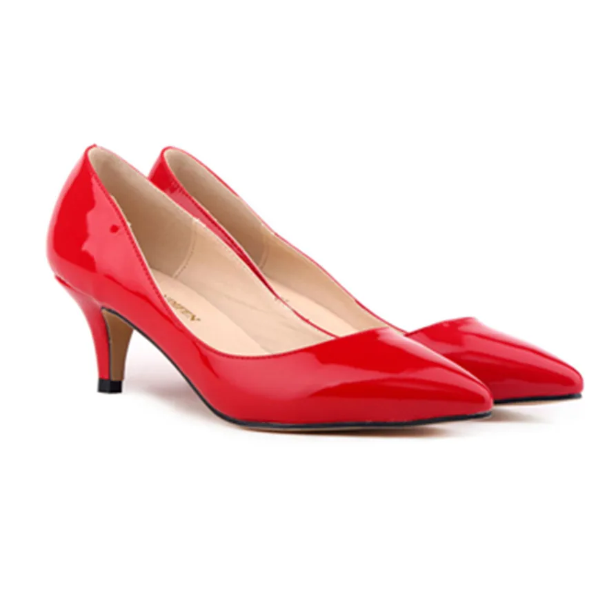 6cm Spike Heel Concise Lady Office Shoes Autumn Pointed Toe Patent Leather Women Pumps Shallow Red High Heels Female Bride Shoes