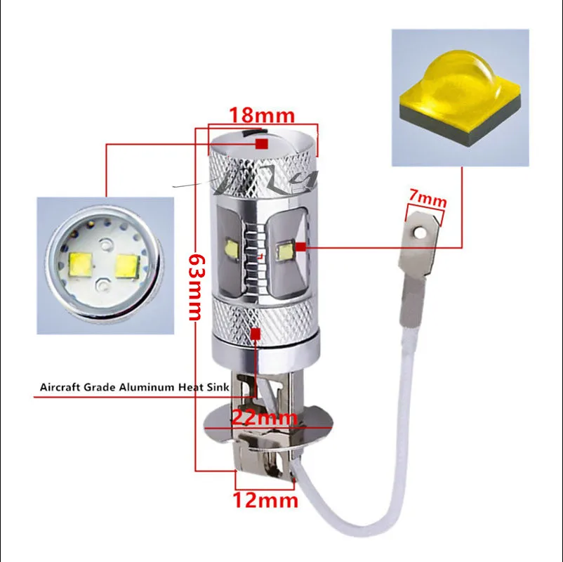 2pcs H3 LED Cree Chips XBD 30W Car Fog Light Running Light Reserve Car Led Bulb Auto Light Source Parking 6000K