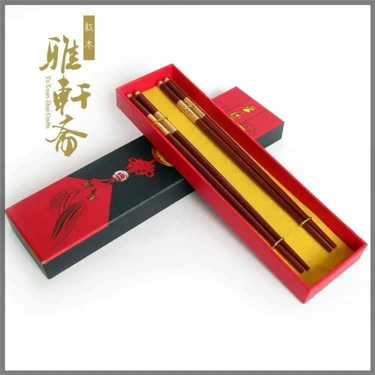 Ya Zhai high-grade household mahogany chopsticks red sandalwood wood wooden chopsticks wedding gift gold dragon foreigner