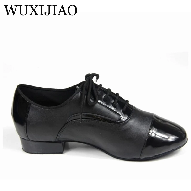 WUXIJIAO Black Genuine leather Modern Latin dance shoes soft outsole Men\'s Ballroom dancing shoes Party Square dance shoes