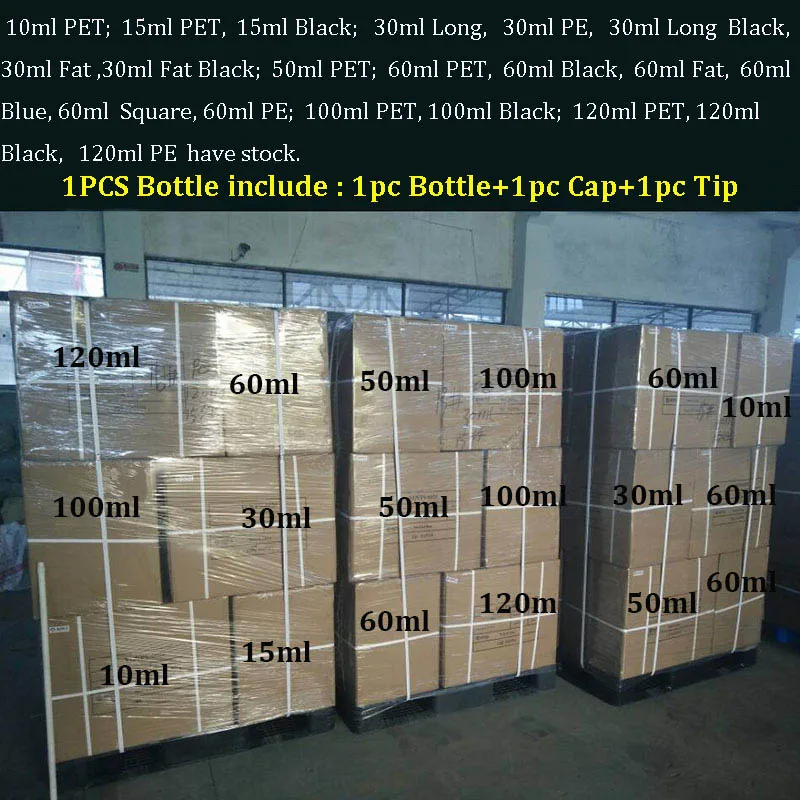 

1000pcs Long E liquid bottle 10ml 15ml 30ml 50ml 60ml 100ml 120ml empty PE PET dropper bottle for e juice with Childproof Cap