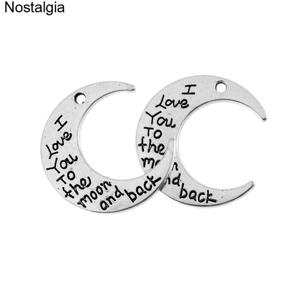 Nostalgia 5Pcs Crescent Moon Necklace Charms Pendant I Love You To The Moon And Back 28*30MM