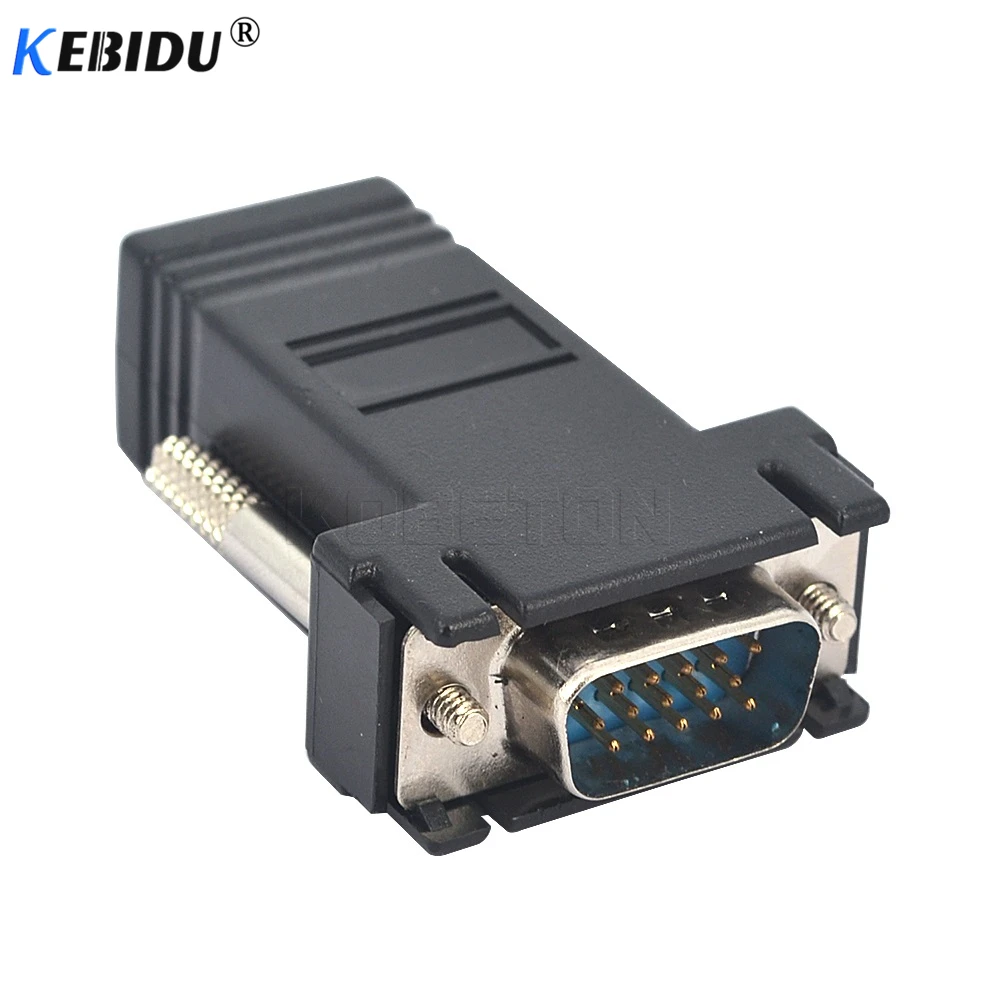 Kebidu Przedłużacz VGA męski do Lan Cat5 Cat5e RJ45 do VGA Ethernet żeński Adapter do komputera stacjonarnego