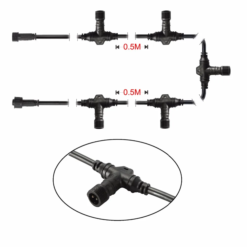 Wodoodporna ocena IP67 UL2464 drut czarny PC 3 M jeden kolor światła 2 PIN/RGB kolor światła 4 PIN T podłącz kabel