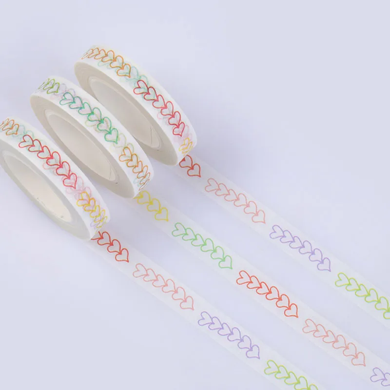 

4Pcs/Pack 8mm*10m Rainbow Love Heart Dividing Line Decoration Washi Tape DIY Diary Planner Scrapbook Sticker Label Masking Tape