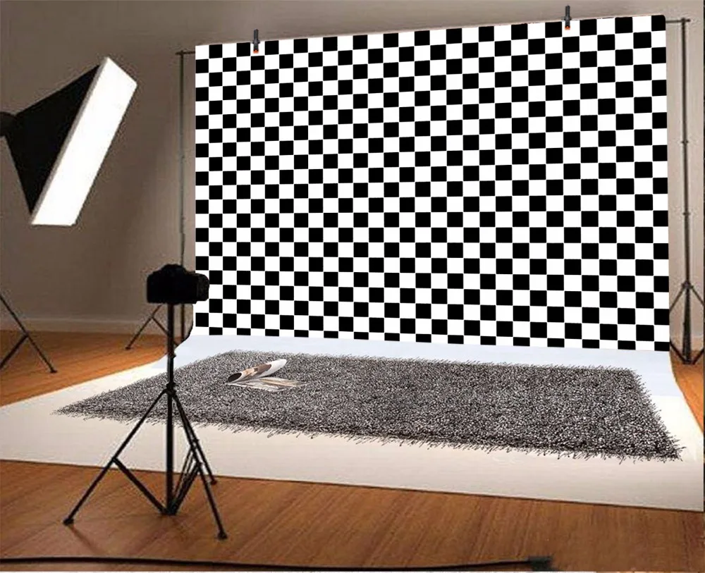 Laeacco Black White Square Checkered Seamless Pattern Kids Portrait Party Photography Background Photo Backdrop For Photo Studio