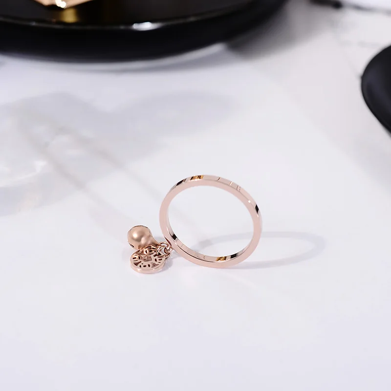 YUN RUO Claaic Vintage Lucky Copper Coin Ring Rose Gold Color Lady\'s Birthday Gift Woman Fashion Titanium Steel Jewelry Not Fade