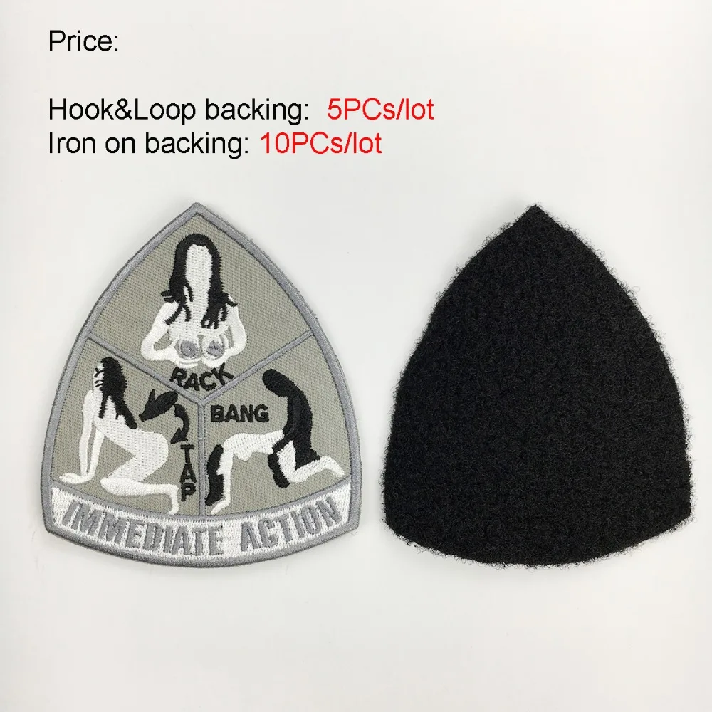 Immediate Action Tap Rack Bang Military Embroidery Patch Iron on Uniform BIker Military Badge 4 Inches Punk Patches