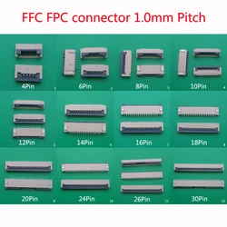 5pcs FFC FPC connector 1.0mm 4/6/8/10/12/14/16/18/20/24/26/30 Pin Flip Type Ribbon Flat Connector Bottom Contact