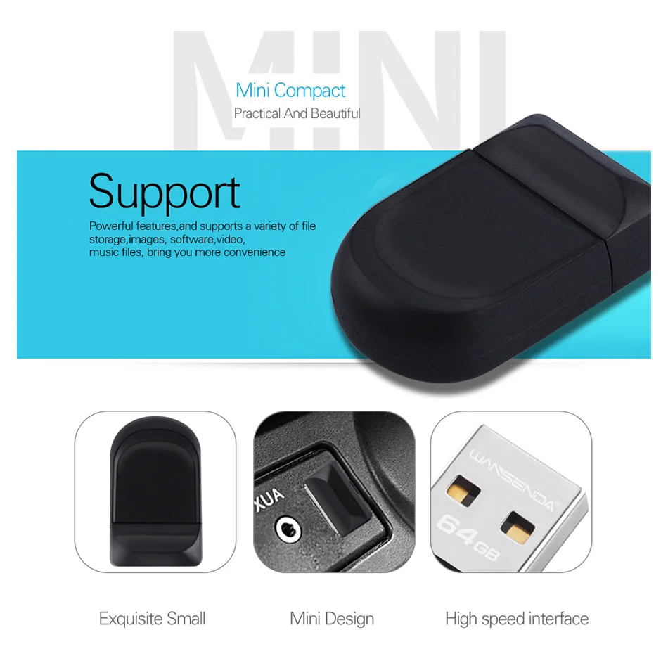 Wansenda Mini USB 2.0 USB Flash Drives 4GB 8GB 16GB 32GB 64GB Tiny Pen Drive Flash Card Pendrives Thumbdrive usb memory stick