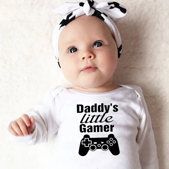 

Daddy's Little Gamer Newborn Baby Boy Girl Jumpsuit Autumn Long Sleeve Letter Print Baby Bodysuit Playsuit Outfits