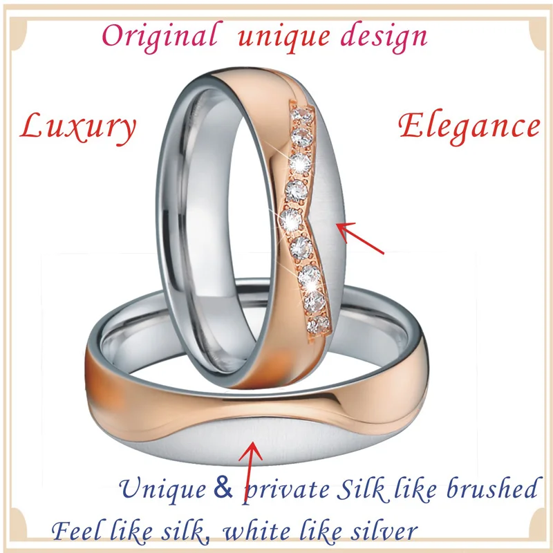 His and Hers Crown Set Alliances Couple Wedding Rings for Men  Women Girls Cz Zirconia Rose Gold Color Jewelry Stainless Steel