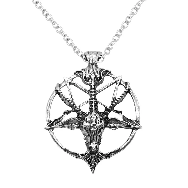 DIY Fashion Steampunk Inverted Five-Pointed Star Star God Goat Anime Head Pendant Necklace Satan Men Jewelry Choker Wholesale