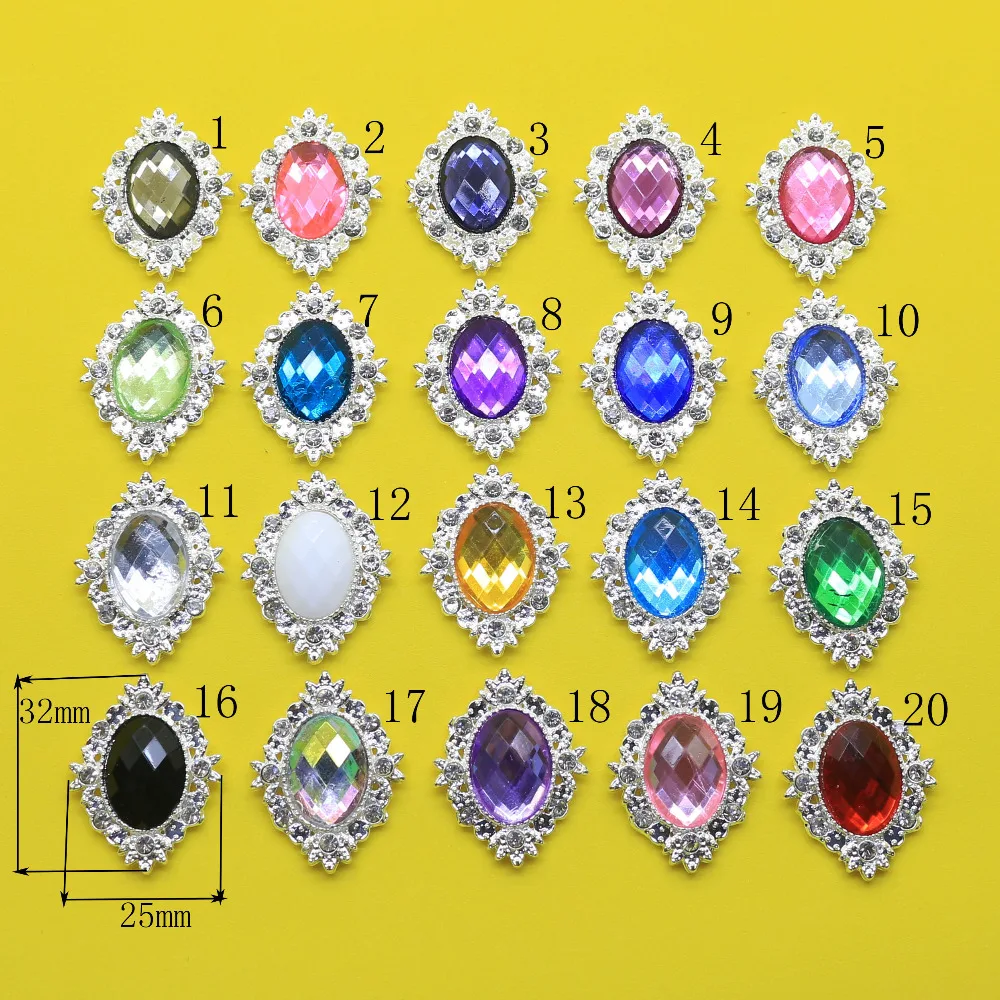 

Fashion 100pc 25X32mm Acrylic button oval Wedding invitations decorate Flatback metal rhinestone button DIY beauty accessories