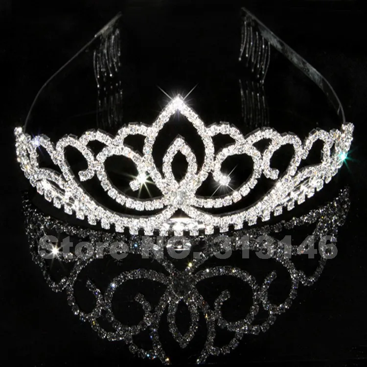 Bridal Wedding Crystal Rhinestone Crown Heart Crown Pageant Tiara Silver Color Women Children Tiaras Hair Comb Headband