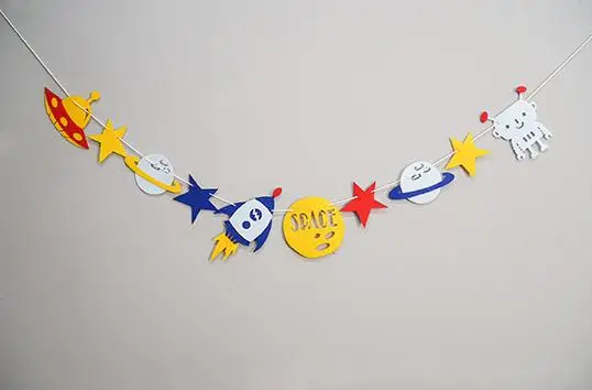 Led Robot Party Personalized Banner Space Birthday Rocket Ship Flag Garland Bunting with lights kids park club tent decor gift