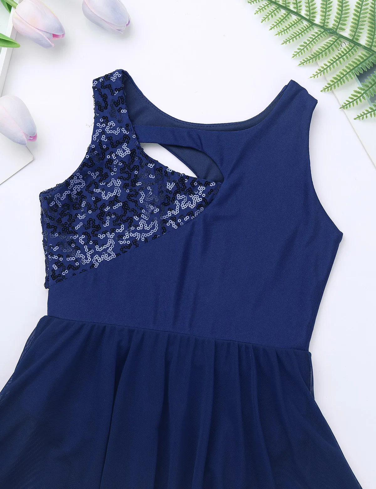 iEFiEL Kids Girls Sleeveless Asymmetrical Tutu Ballet Dress Dancewear Shiny Sequin Figure Ice Roller Skating Leotard Stage Dress