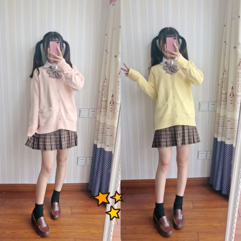 Japão escola camisola primavera e outono 100% algodão com decote em v camisola de malha jk uniformes cardigan multicolorido meninas estudante cosplay