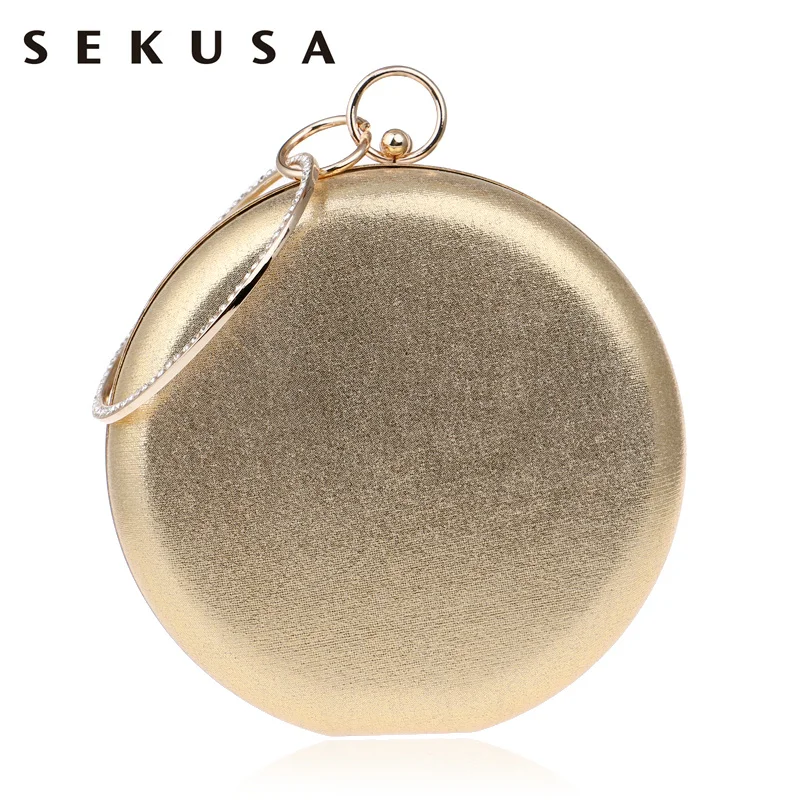 SEKUSA Round Shaped Women Evening Bags Diamonds Simple Red blue silver black gold Mixed Day Clutches Chain Shoulder Bags