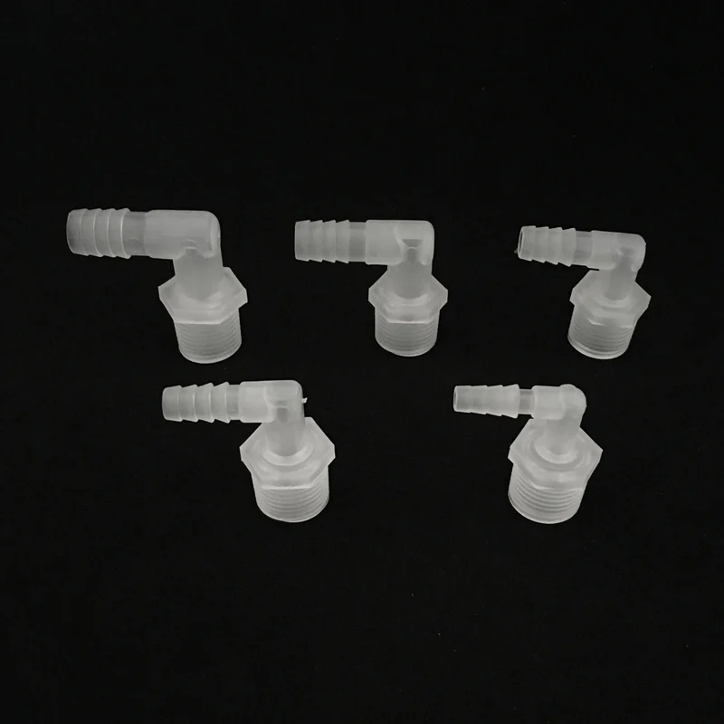 

5Pcs/Pack 1/2" Thread to 6.4mm-12.7mm Plastic Elbow Hose Connector Fish Tank Tubing Adapters