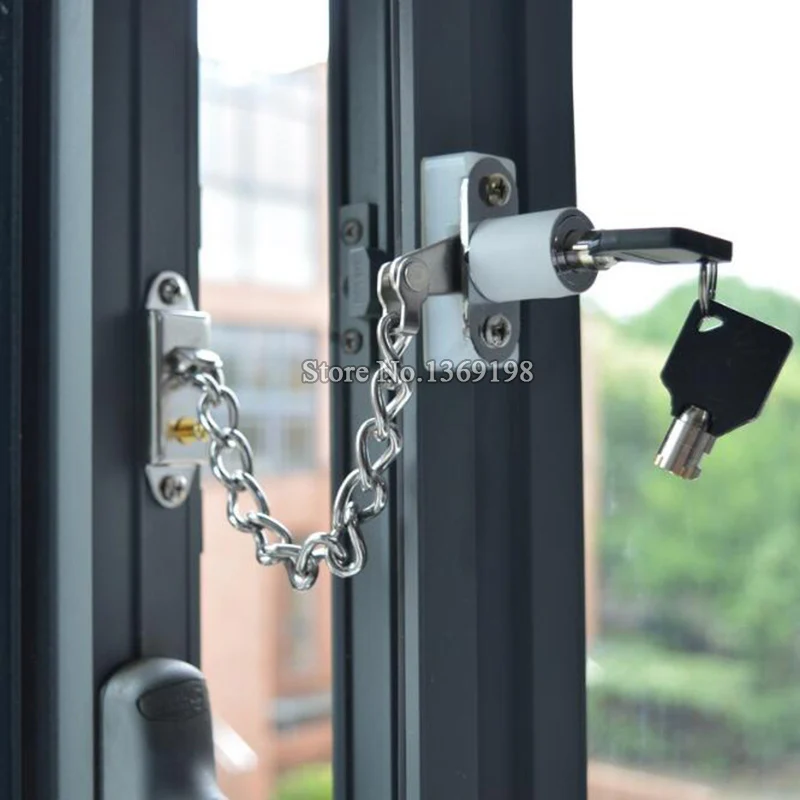 

New 2PCS Plastic Steel Aluminum Alloy Window Anti-theft Chain Lock Door Bolt Child Safety Protection Swing Gate Window Latch