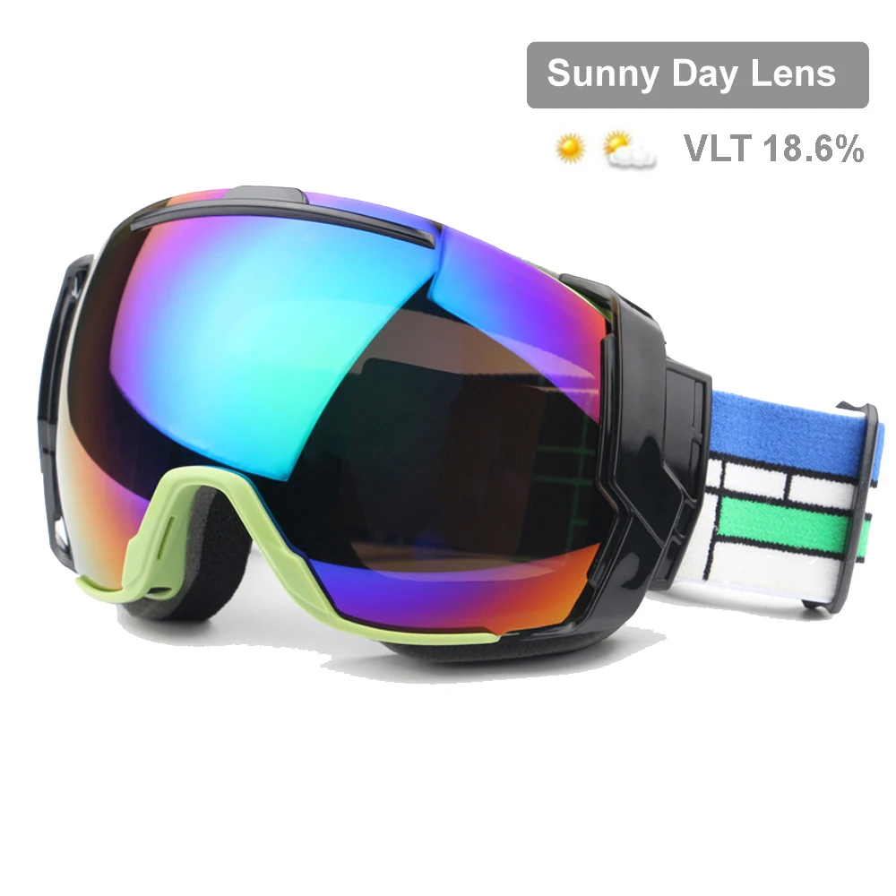 Óculos De Esqui Com Lente De Dia Ensolarado E Opções De Lente De Dia Nublado, Óculos De Snowboard, Desgaste Sobre Óculos Rx, UV400, Anti-Fog