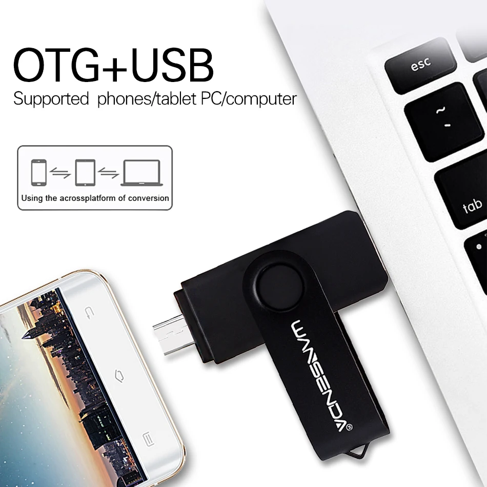 WANSENDA USB Flash Drive OTG Pendrive 128GB 64GB NicroUSB Stick 2.0 32GB 16GB 8GB 2-IN-1 Dual Drive for Micro Android /PC