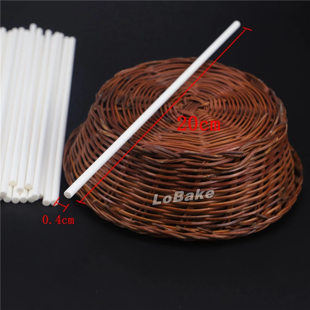 100pcs white 20cm long 0.4cm dia. paper pop lollipop stick popsicle lolly candy ice cream fondant sticks biscuit cookie handle