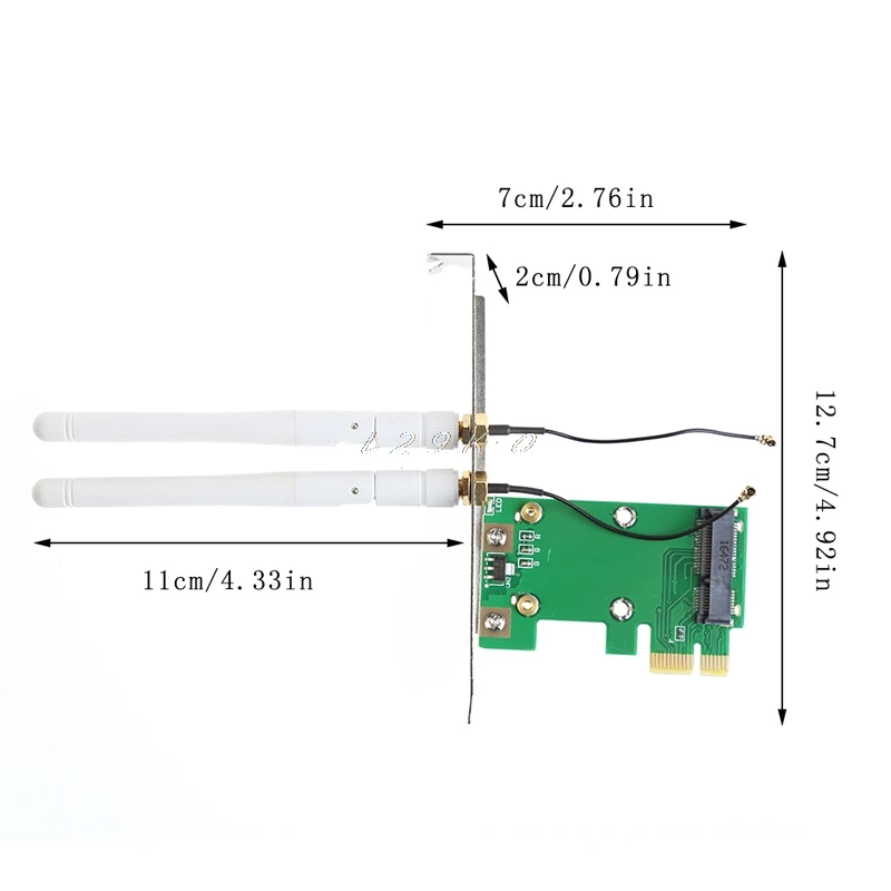 Mini PCI-E to PCI-E 1X Desktop Adapter Convertor with Two Antennas for Wireless Wifi Network Card