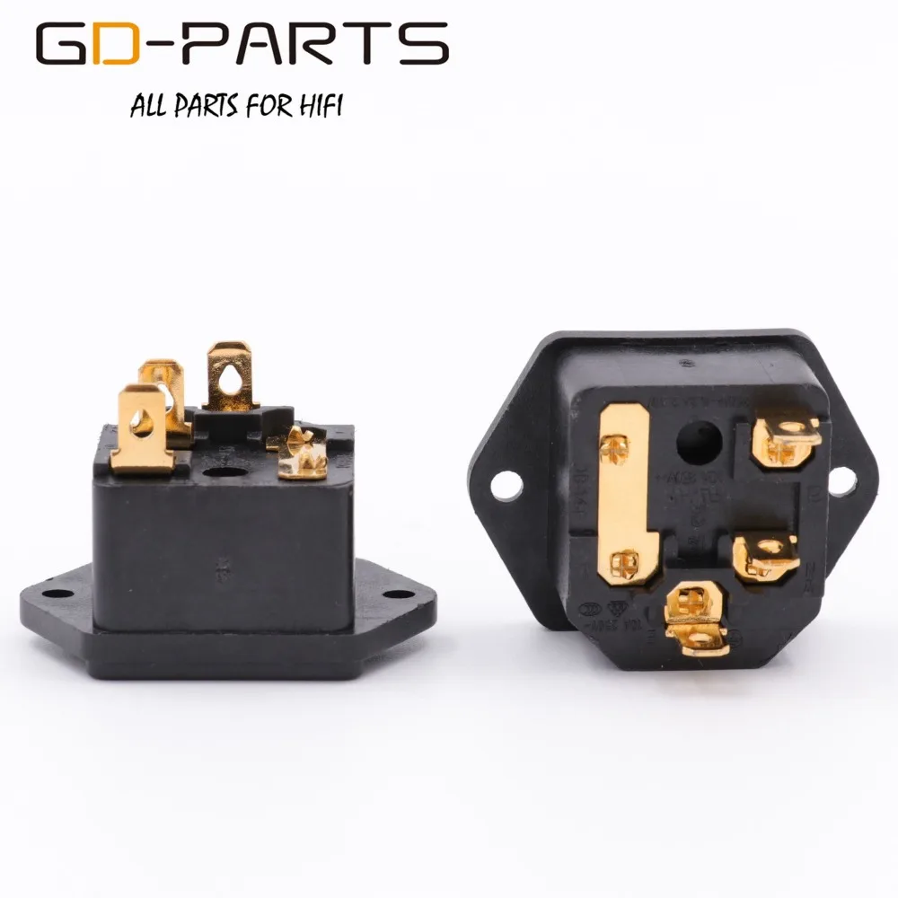 GD-PARTS IEC320 C14 AC Power Plug ซ็อกเก็ตฟิวส์ Holder ทองชุบทองเหลืองสายไฟ Inlet Hifi เสียง DIY AC250V 10A 1 PC