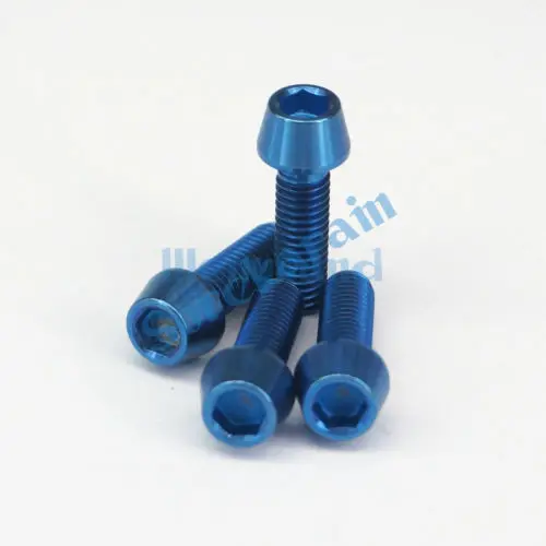 LOT 4 M6 x 20mm Blue TC4 GR5 Titanium Alloy Allen Hex Screw Taper Cone Head Bolts For Bicycle