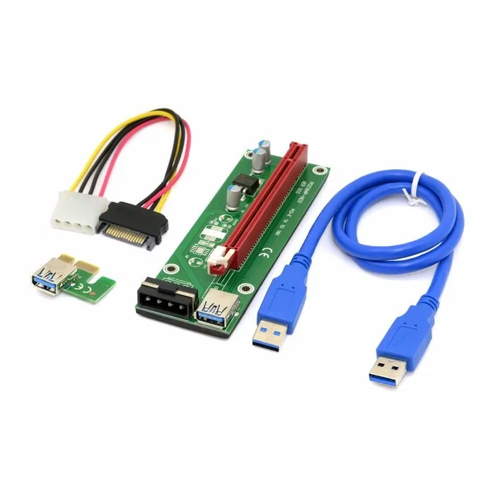 1 set PCI-E PCI Express Riser Card 1x to 16x USB 3.0 Data Cable SATA to 4Pin IDE Molex Power Supply for BTC Miner Machine RIG