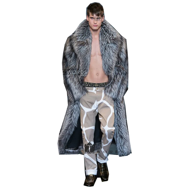 Otoño Invierno nuevo abrigo de piel para hombre abrigo largo de piel de zorro de imitación chaqueta cortavientos integrada de piel europea y americana