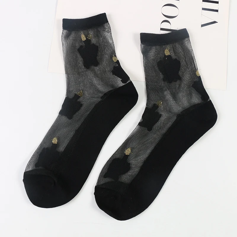 

DONG AI 1 Pairs Fashion Sheer Glass Silk Socks Gold finger Transparent Crystal Elastic Ladies Summer Ankle Socks Women Harajuku