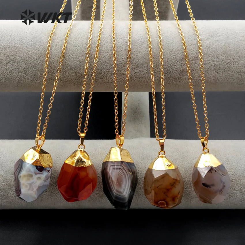 WT-N1078 WKT Fashion Natural Stone With High Quality Gold Top In Unquie Shape Pendant Necklace For Women Unisex Necklace