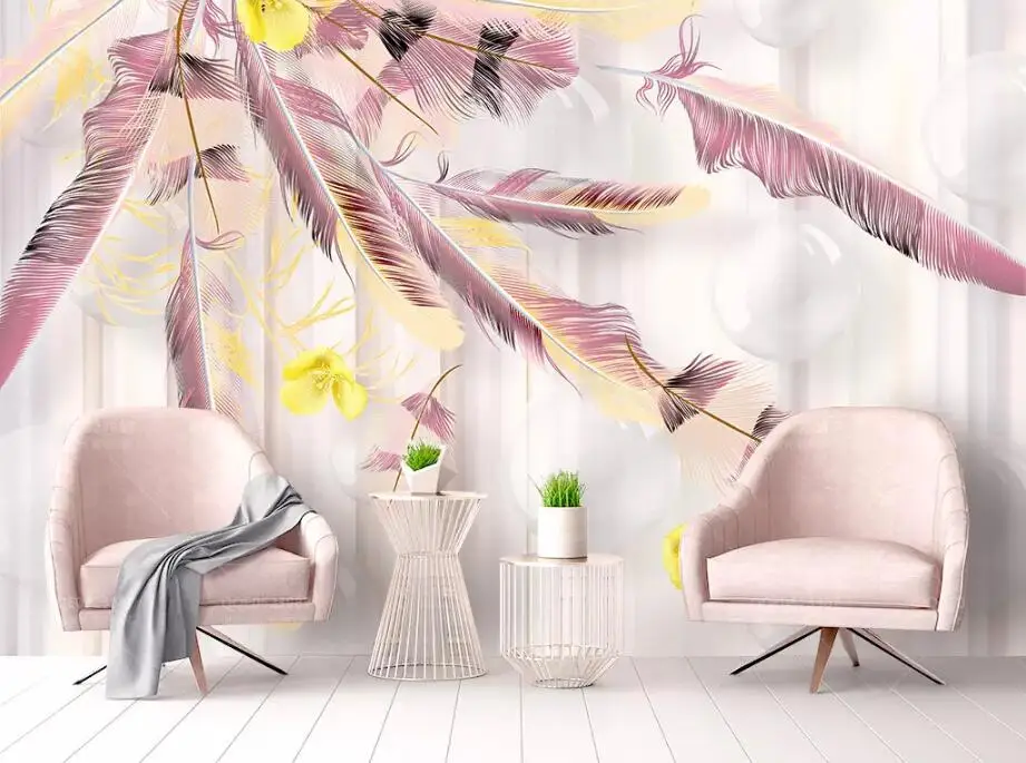 beibehang Custom fashion color feathers American style hand-painted floral retro European TV background wall 3d wallpaper behang